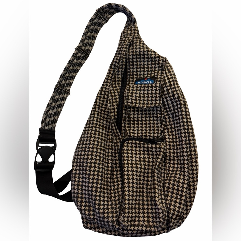 KAVU Rope Sling Bag 100% Cotton 
Adjustable for Comfort
Houndstooth Cream&Black